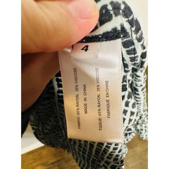 PROENZA SCHOULER WHITE LABEL Black Printed Square Neck Flou Wrap Dress Size 4 - Picture 9 of 11